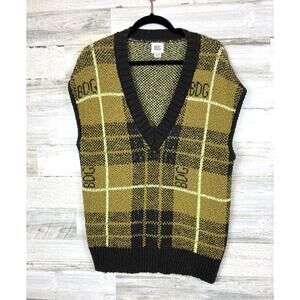 Urban Outfitters BDG Women’s XS Green Logo Plaid Oversized V-Neck Sweater Vest